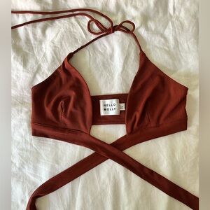 Burnt orange tie front crop top